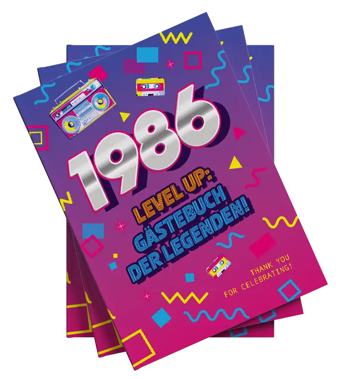 Gästebuch zum 40. Geburtstag. 80er Jahre Design mit Aufschrift 1986